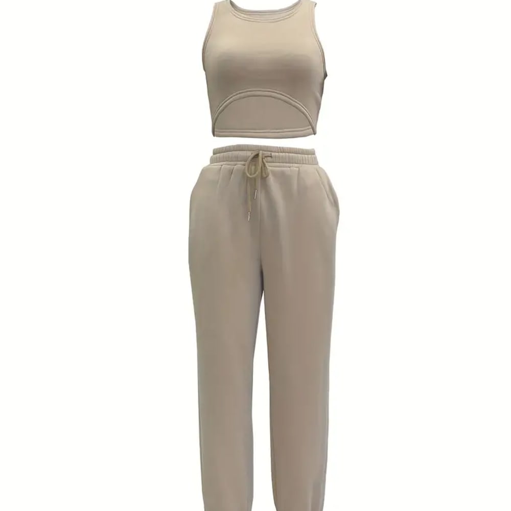 Women Khaki Three-piece Jogger Set